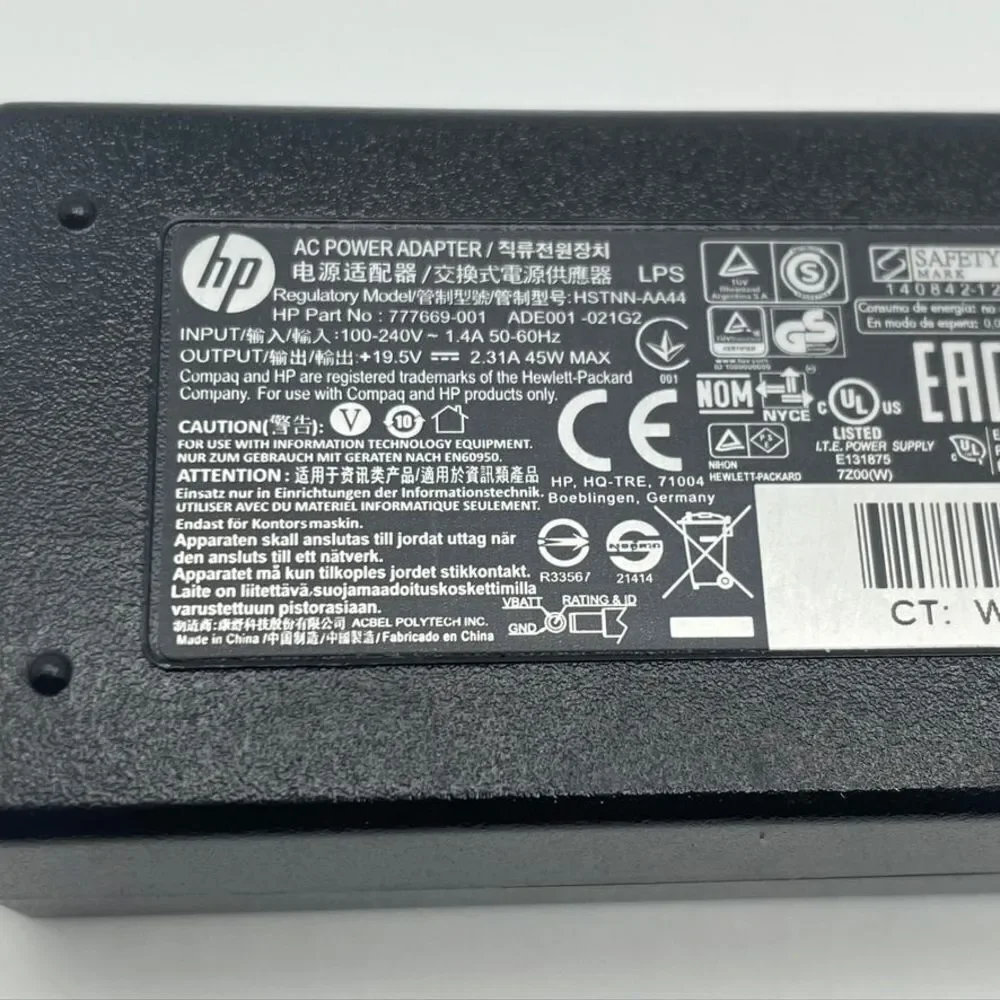 Genuine‎ 45W HP AC Adapter 19.5V 2.31A Model TPN-CA15 P/N 719309-002 w/Cord OEM